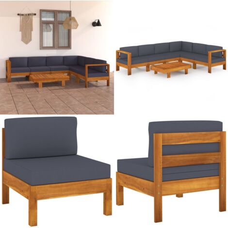 Muebles de jardín 7 pzas con cojines gris oscuro madera acacia - Muebles al aire libre - Sofás de jardín