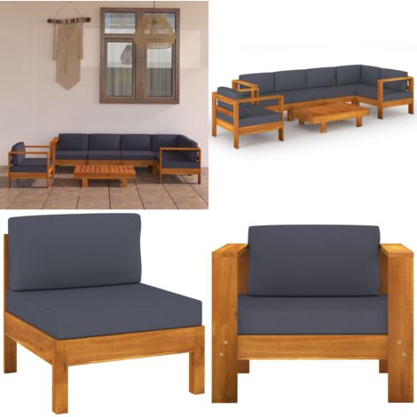 Muebles de jardín 7 pzas con cojines gris oscuro madera acacia - Muebles de exterior - Sofás de jardín
