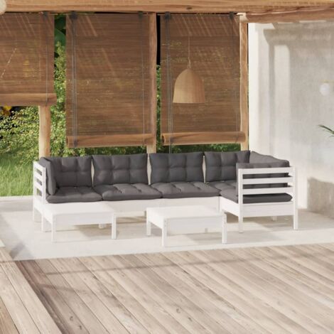 Muebles de jardín 7 pzas y cojines blanco madera maciza de pino vidaXL