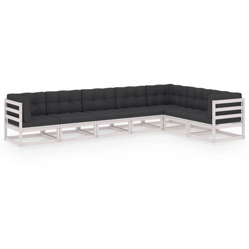 

Muebles de jardin 7 pzas y cojines blanco madera maciza pino