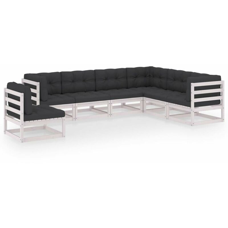 

Muebles de jardin 7 pzas y cojines blanco madera maciza pino