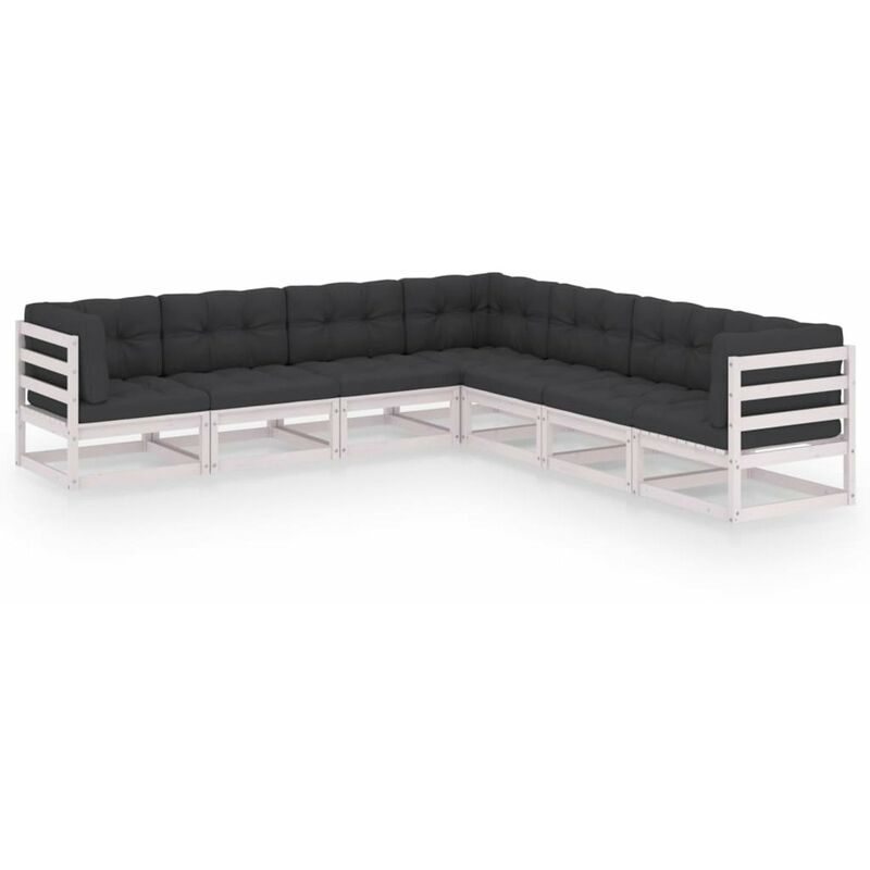 

Muebles de jardin 7 pzas y cojines blanco madera maciza pino