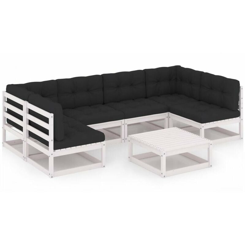 

Muebles de jardin 7 pzas y cojines blanco madera maciza pino