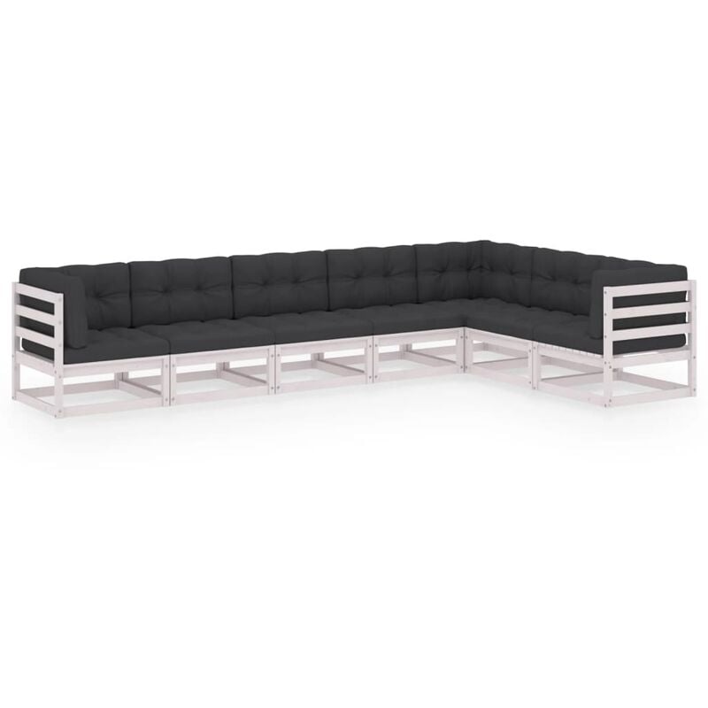 

Muebles de jardín 7 pzas y cojines blanco madera maciza pino