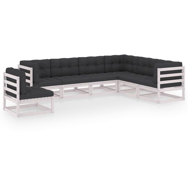 

Muebles de jardín 7 pzas y cojines blanco madera maciza pino