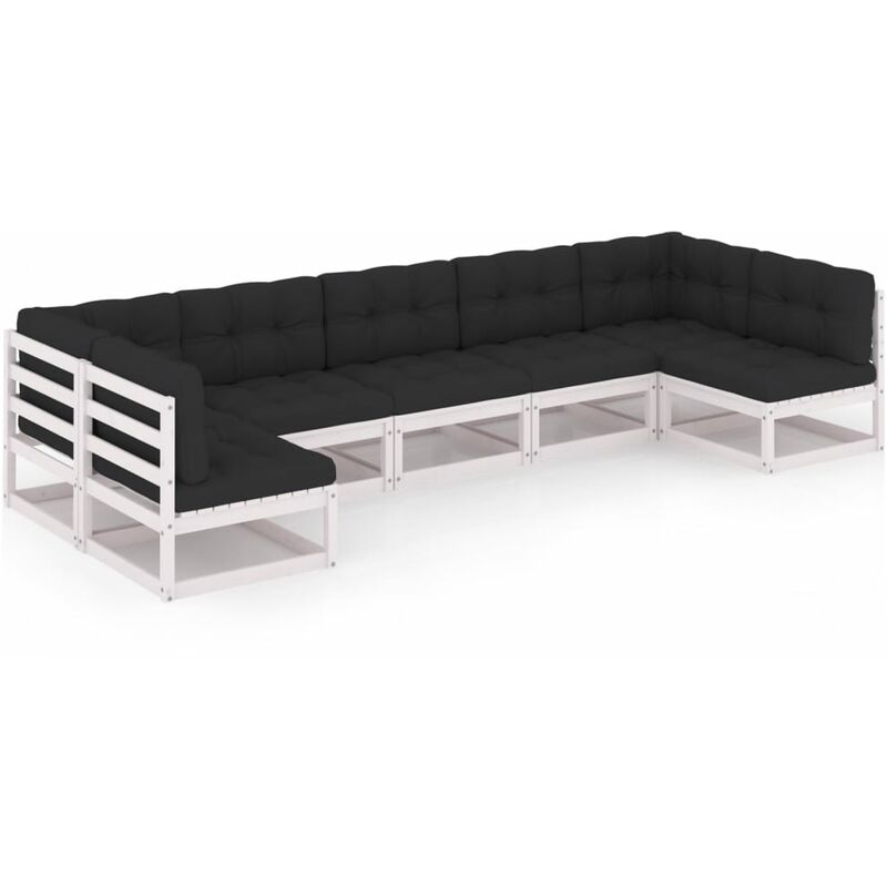 

Muebles de jardín 7 pzas y cojines blanco madera maciza pino