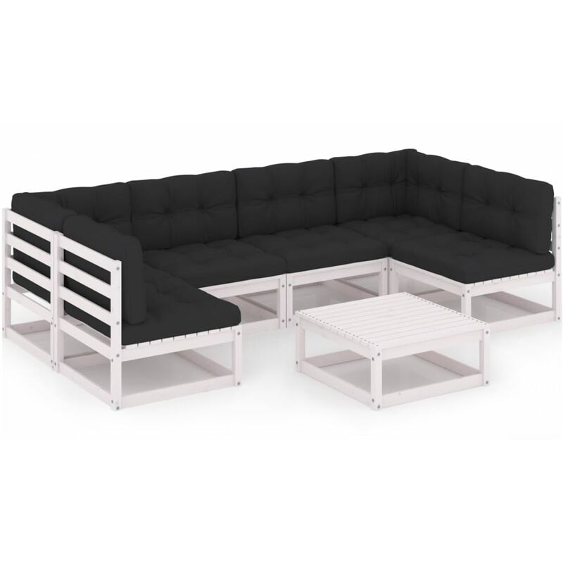 

Muebles de jardín 7 pzas y cojines blanco madera maciza pino