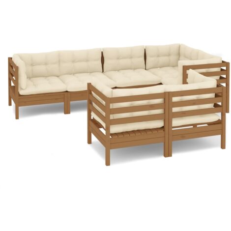 vidaXL Madera de Pino Muebles de Jardín 7 Piezas y Cojines Multicolor Patio
