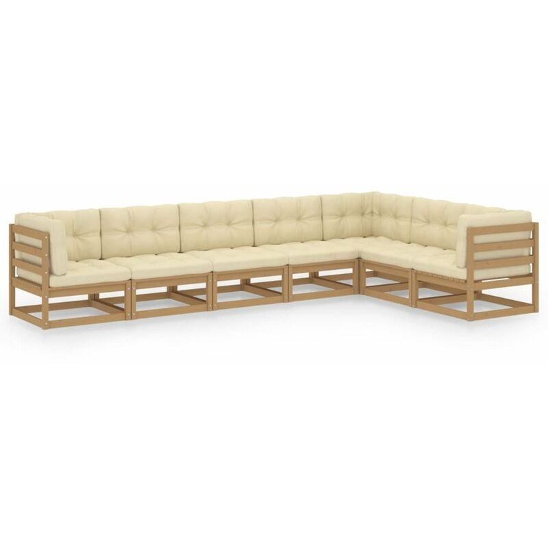

Happyshopping - Muebles de jardin 7 pzas y cojines marron miel madera pino