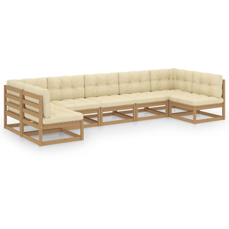 

Muebles de jardín 7 pzas y cojines marrón miel madera pino