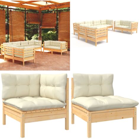 Muebles de jardín 8 piezas cojines madera maciza de pino - Muebles de jardín - Sofás de jardín