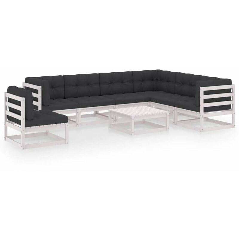 

Muebles de jardin 8 piezas con cojines blanco madera de pino