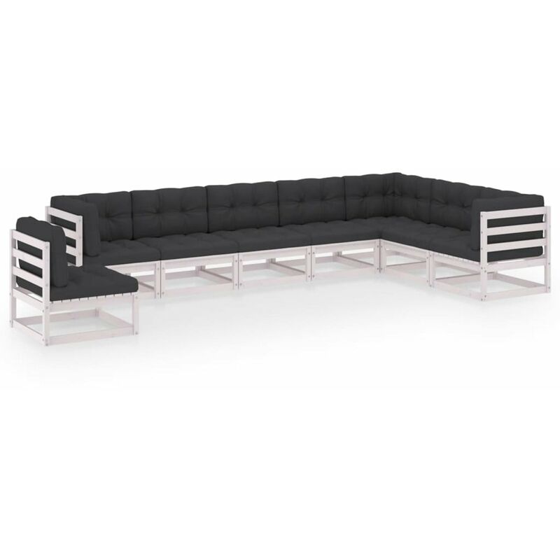 

Muebles de jardin 8 piezas con cojines blanco madera de pino