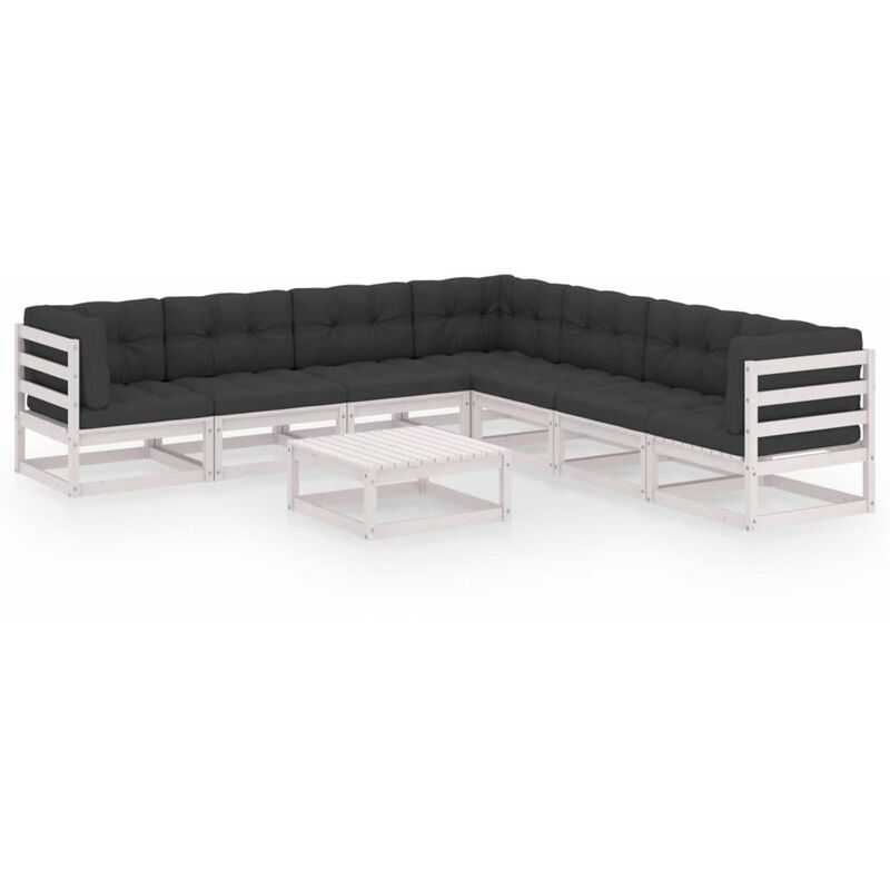 

Muebles de jardin 8 piezas con cojines blanco madera de pino