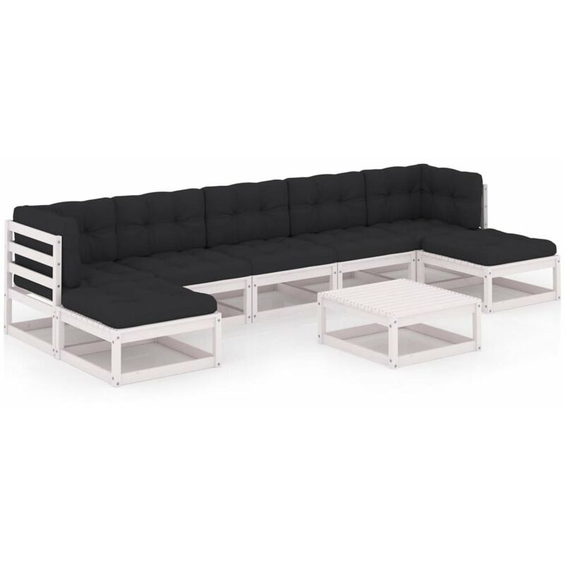 

Muebles de jardin 8 piezas con cojines blanco madera de pino