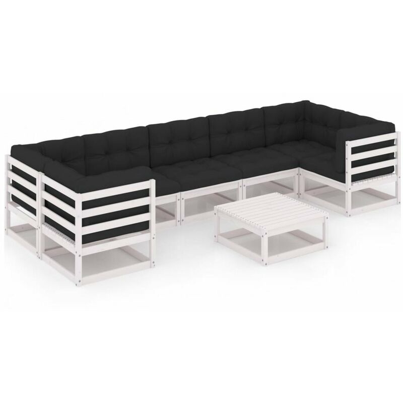 

Muebles de jardin 8 piezas con cojines blanco madera de pino