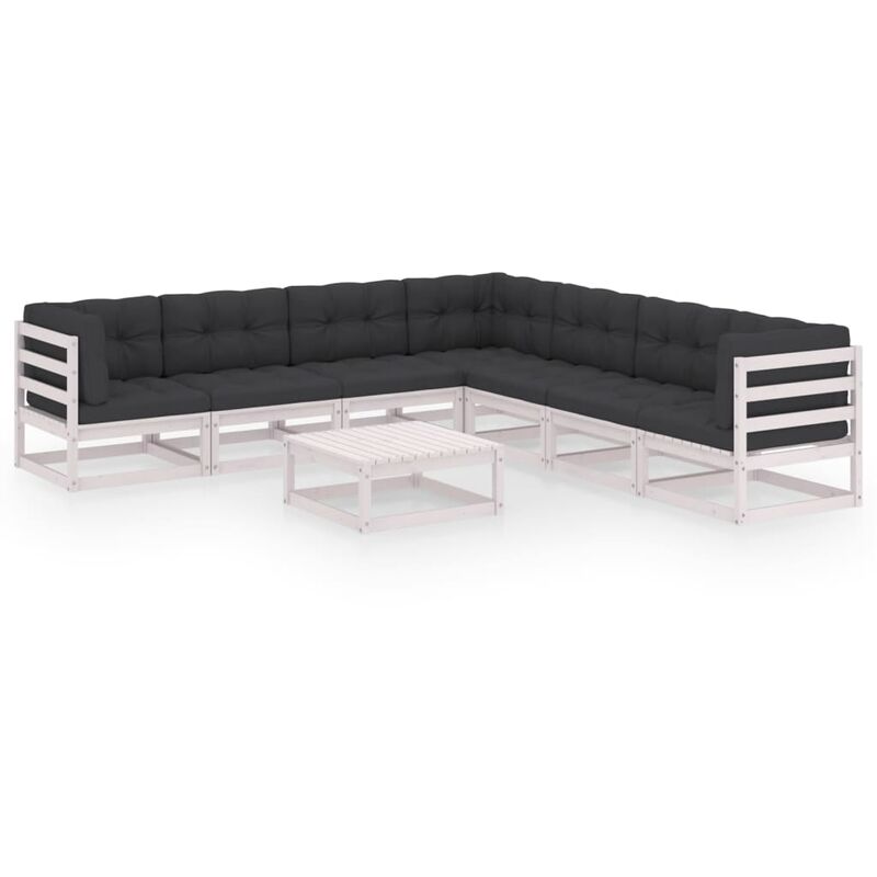 

Muebles de jardín 8 piezas con cojines blanco madera de pino