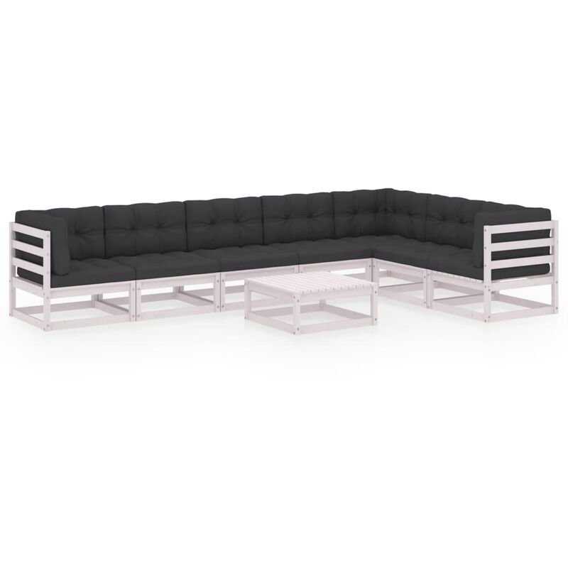 

Muebles de jardín 8 piezas con cojines blanco madera de pino