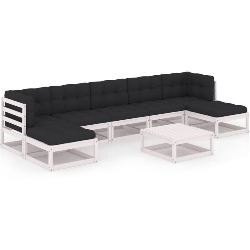 

Muebles de jardín 8 piezas con cojines blanco madera de pino