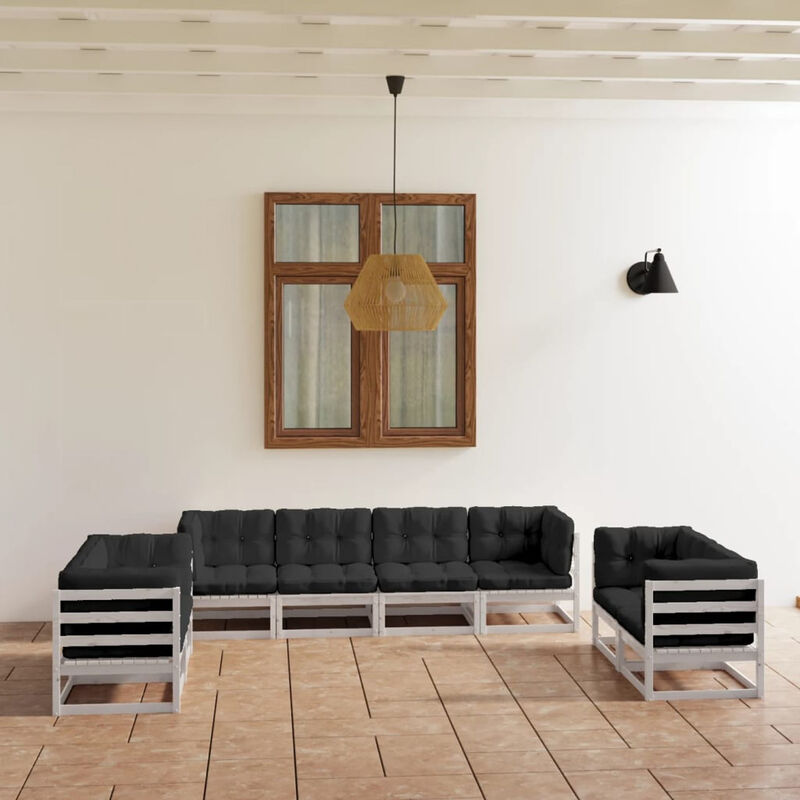 

Muebles de jardin 8 piezas con cojines de madera de pino maciza