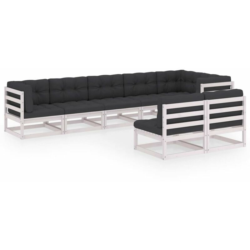 

Happyshopping - Muebles de jardin 8 piezas con cojines de madera de pino maciza