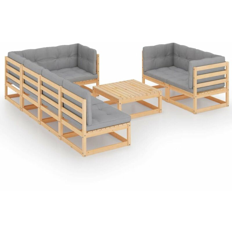 

Happyshopping - Muebles de jardin 8 piezas con cojines de madera de pino maciza
