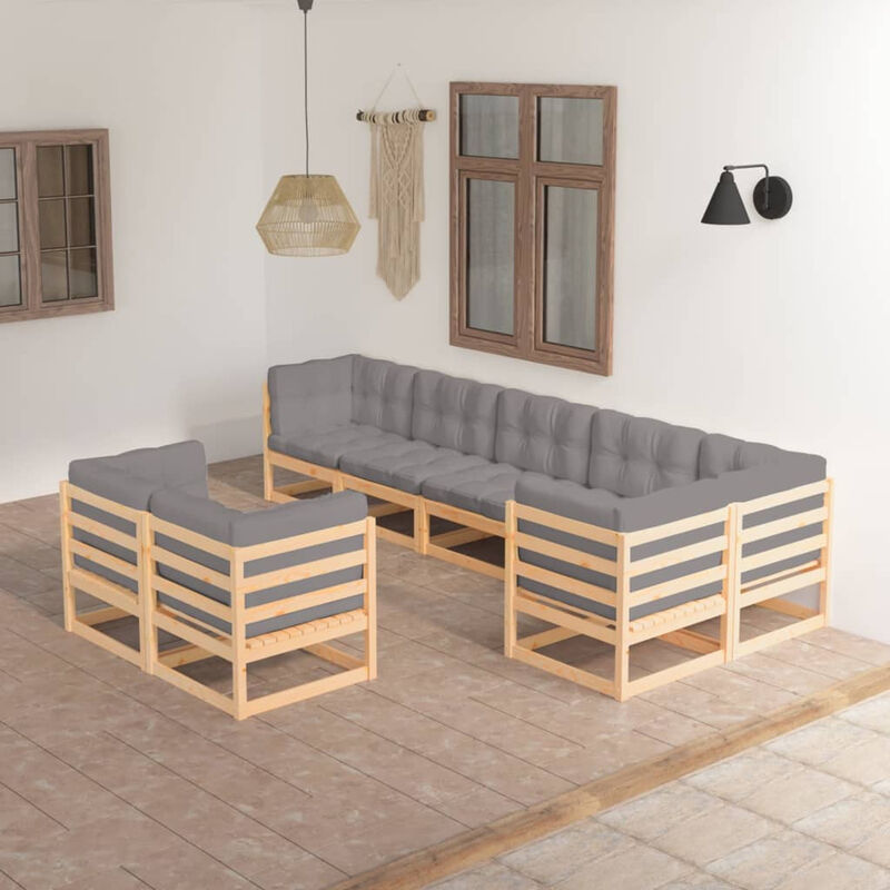 

Muebles de jardin 8 piezas con cojines de madera de pino maciza