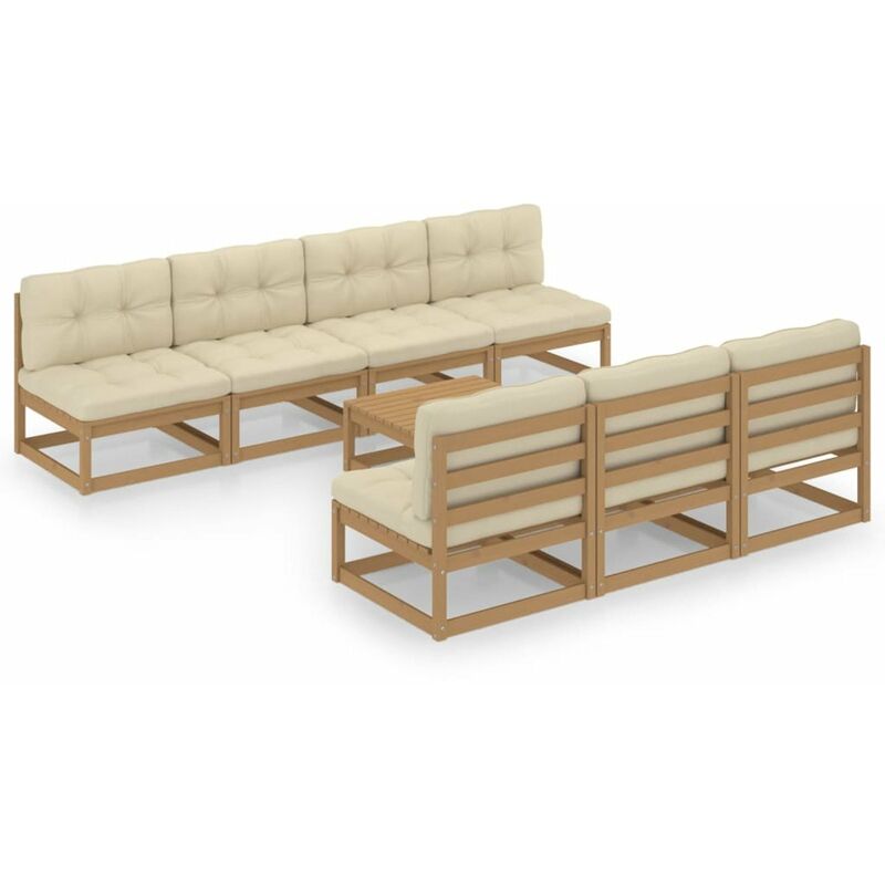 

Happyshopping - Muebles de jardin 8 piezas con cojines de madera de pino maciza