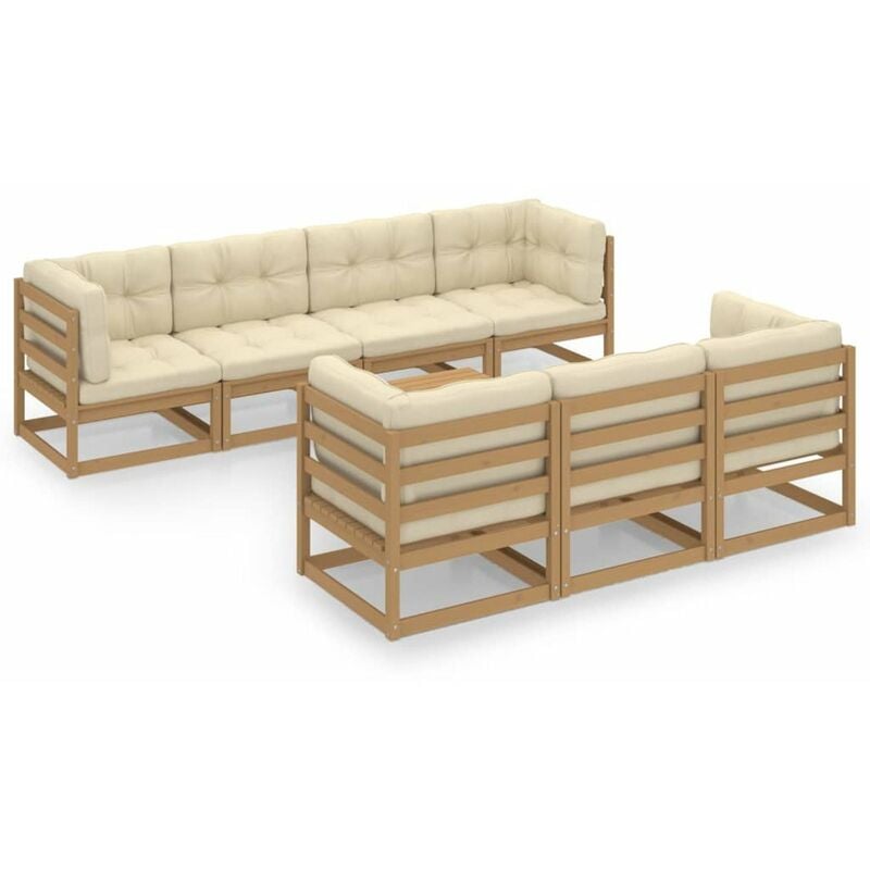 

Happyshopping - Muebles de jardin 8 piezas con cojines de madera de pino maciza