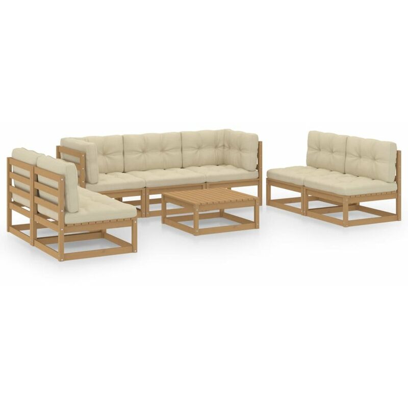 

Happyshopping - Muebles de jardin 8 piezas con cojines de madera de pino maciza