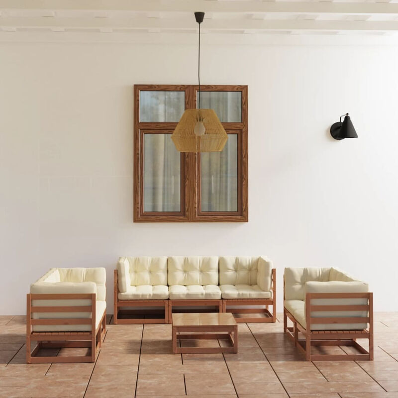 

Happyshopping - Muebles de jardin 8 piezas con cojines de madera de pino maciza
