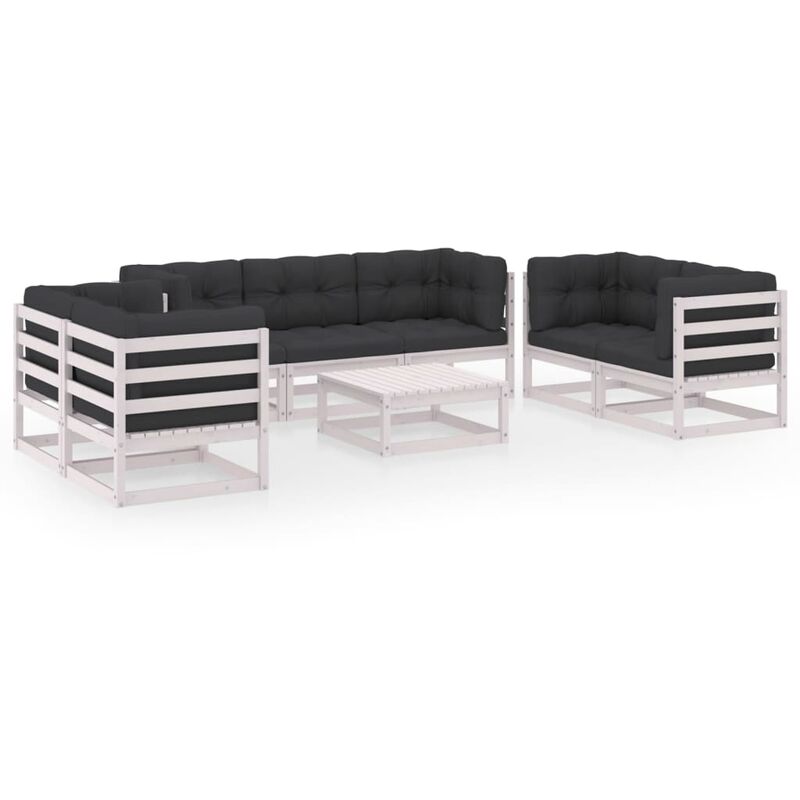 

Muebles de jardín 8 piezas con cojines de madera de pino maciza