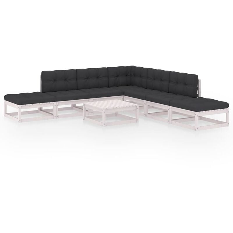 

Muebles de jardín 8 piezas con cojines de madera de pino maciza