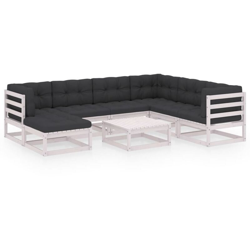 

Muebles de jardín 8 piezas con cojines de madera de pino maciza