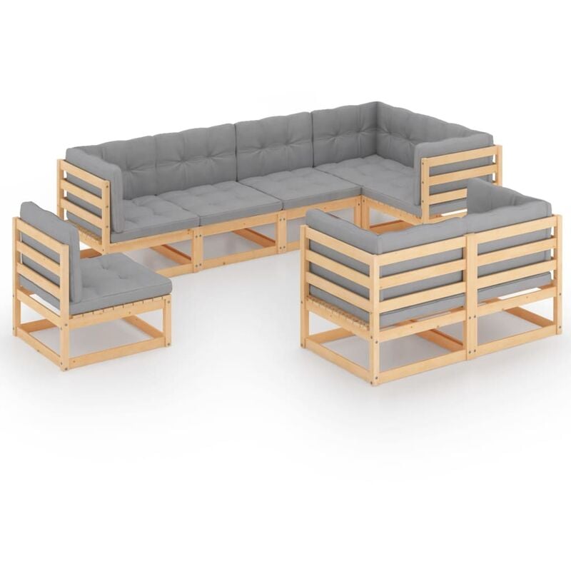 

Muebles de jardín 8 piezas con cojines de madera de pino maciza