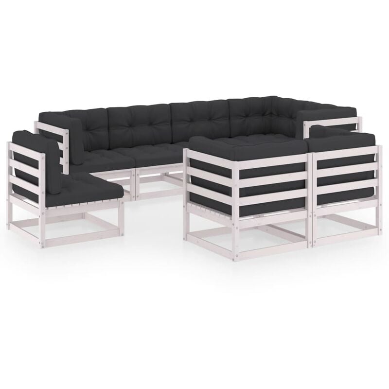 

Muebles de jardín 8 piezas con cojines de madera de pino maciza