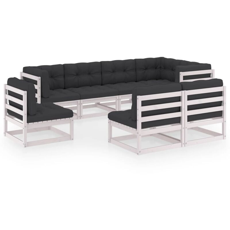 

Muebles de jardín 8 piezas con cojines de madera de pino maciza