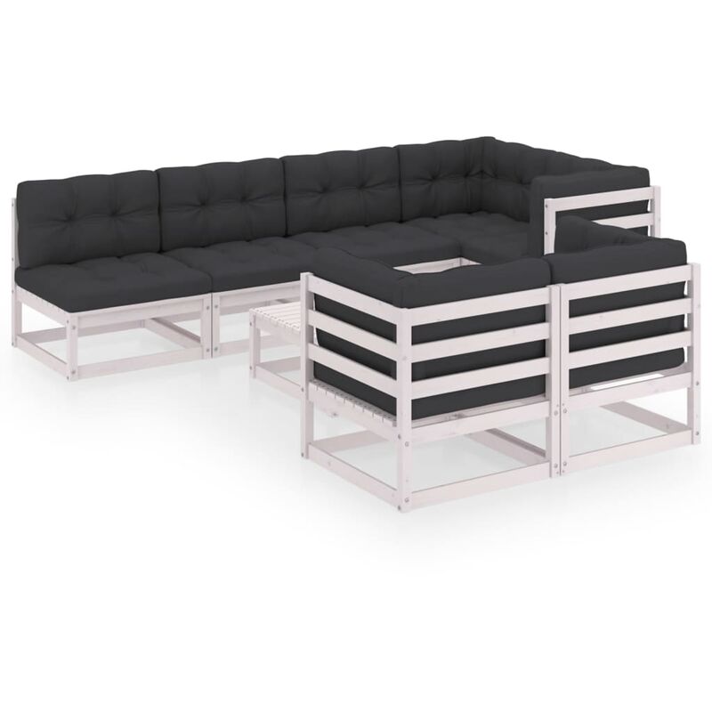 

Muebles de jardín 8 piezas con cojines de madera de pino maciza