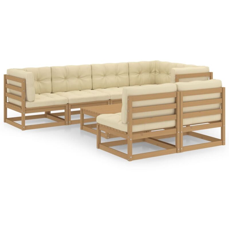 

Muebles de jardín 8 piezas con cojines de madera de pino maciza