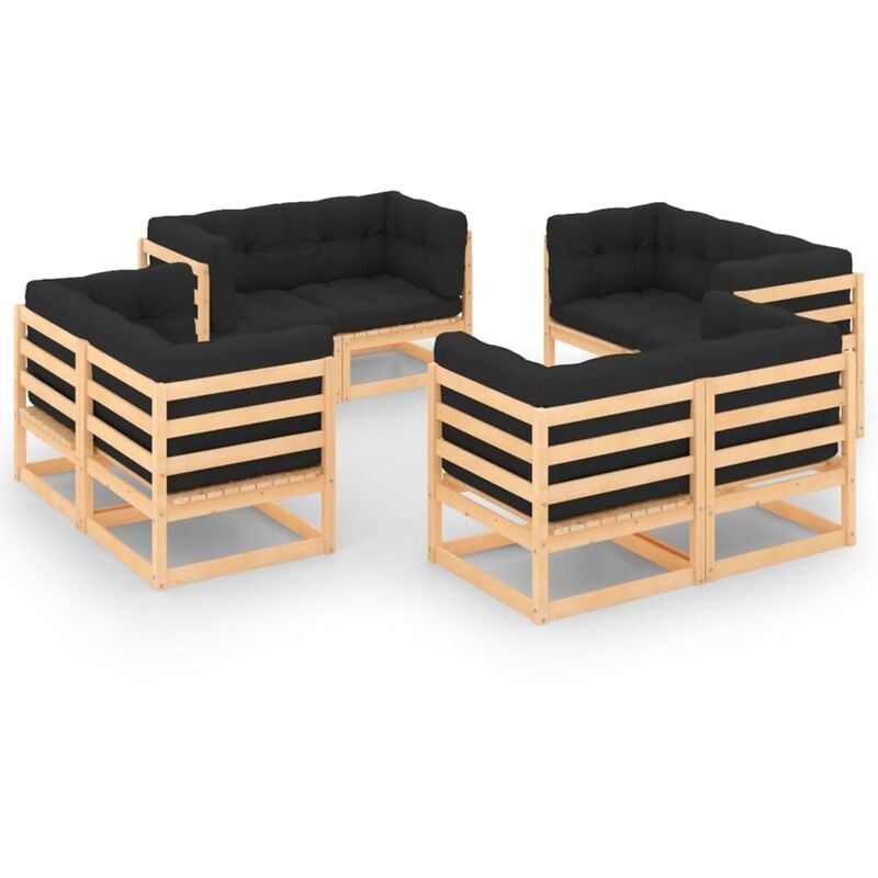 

Muebles de jardín 8 piezas con cojines de madera de pino maciza