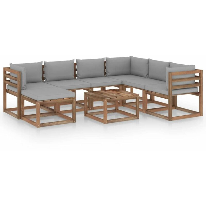

Muebles de jardin 8 piezas con cojines gris
