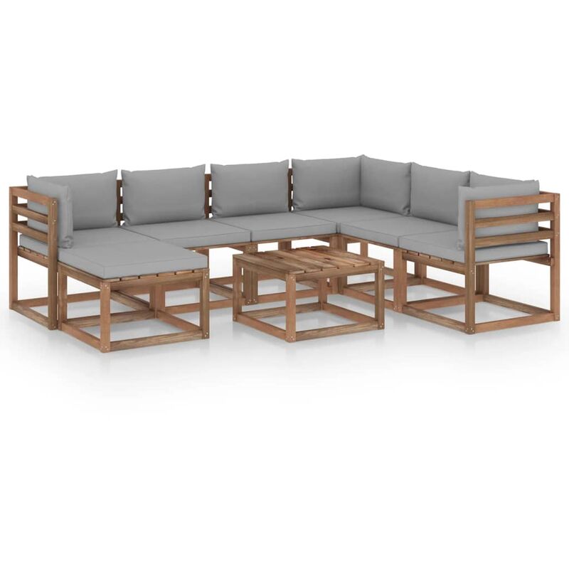 

Muebles de jardín 8 piezas con cojines gris