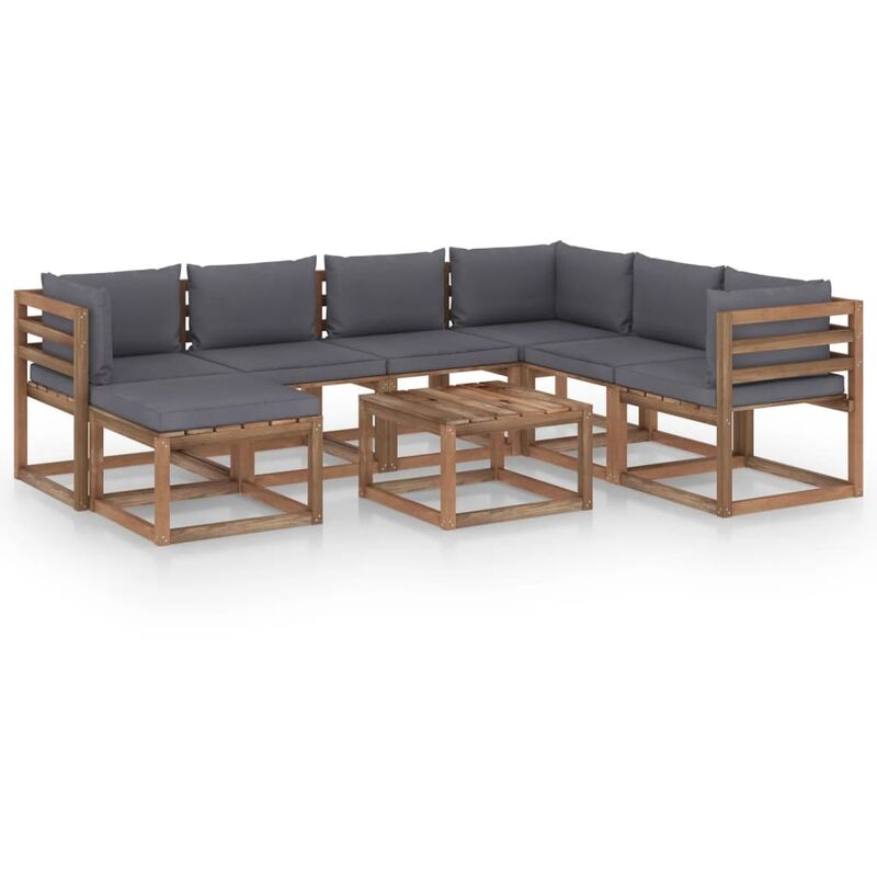 

Muebles de jardín 8 piezas con cojines gris antracita