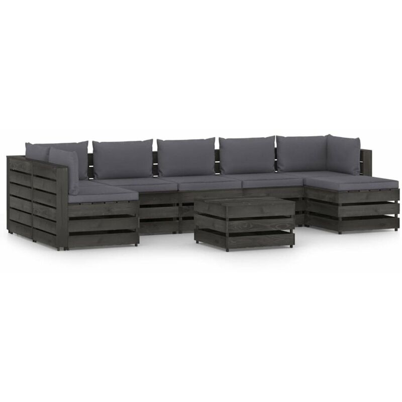 

Muebles de jardin 8 piezas con cojines madera impregnada gris
