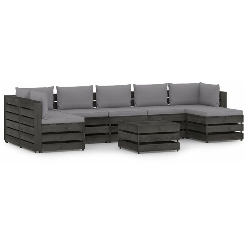 

Muebles de jardin 8 piezas con cojines madera impregnada gris