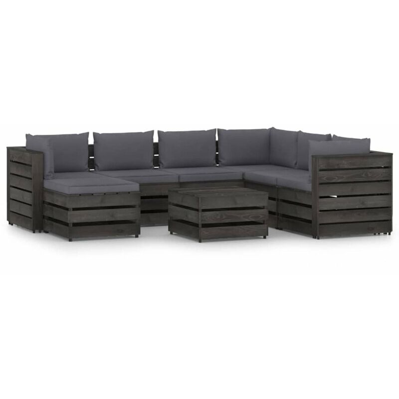 

Muebles de jardin 8 piezas con cojines madera impregnada gris