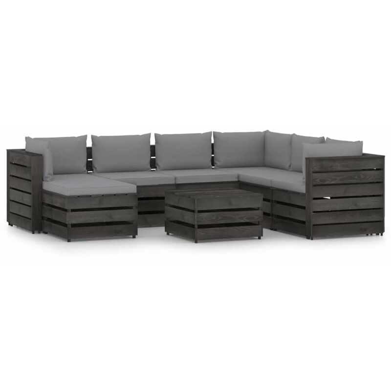

Muebles de jardin 8 piezas con cojines madera impregnada gris