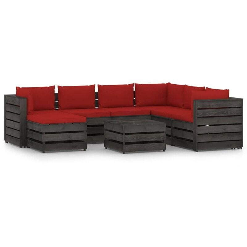 

Muebles de jardin 8 piezas con cojines madera impregnada gris