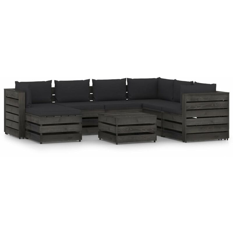 

Muebles de jardin 8 piezas con cojines madera impregnada gris