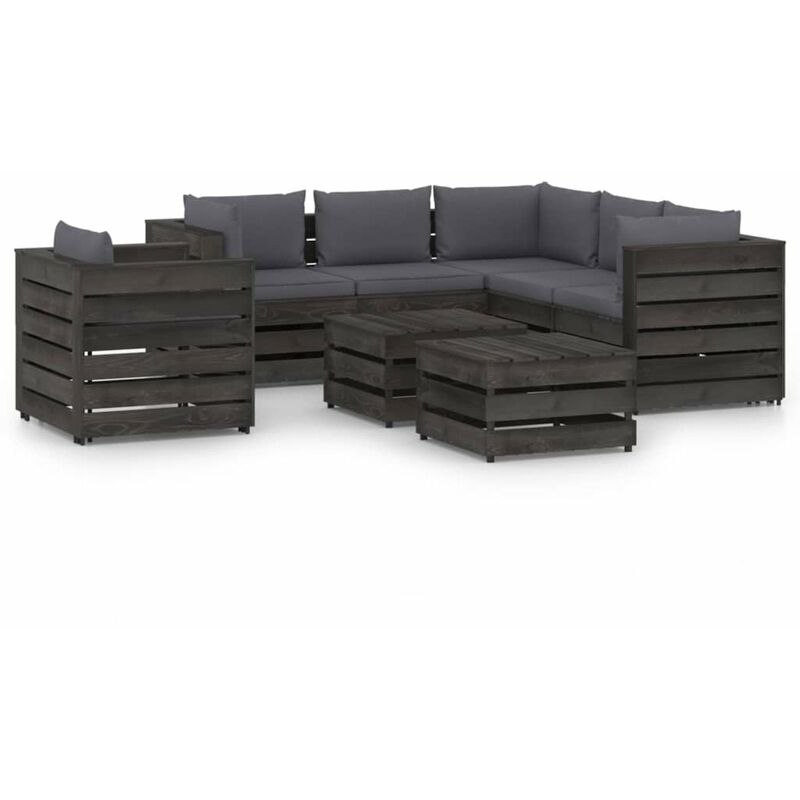 

Muebles de jardin 8 piezas con cojines madera impregnada gris